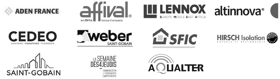 Aden France, Affival, Lennox, Altinnova, CEDEO, Weber, SFIC, Hirsch isolation, Saint-Gobain, La Semaine des 4 Jeudis